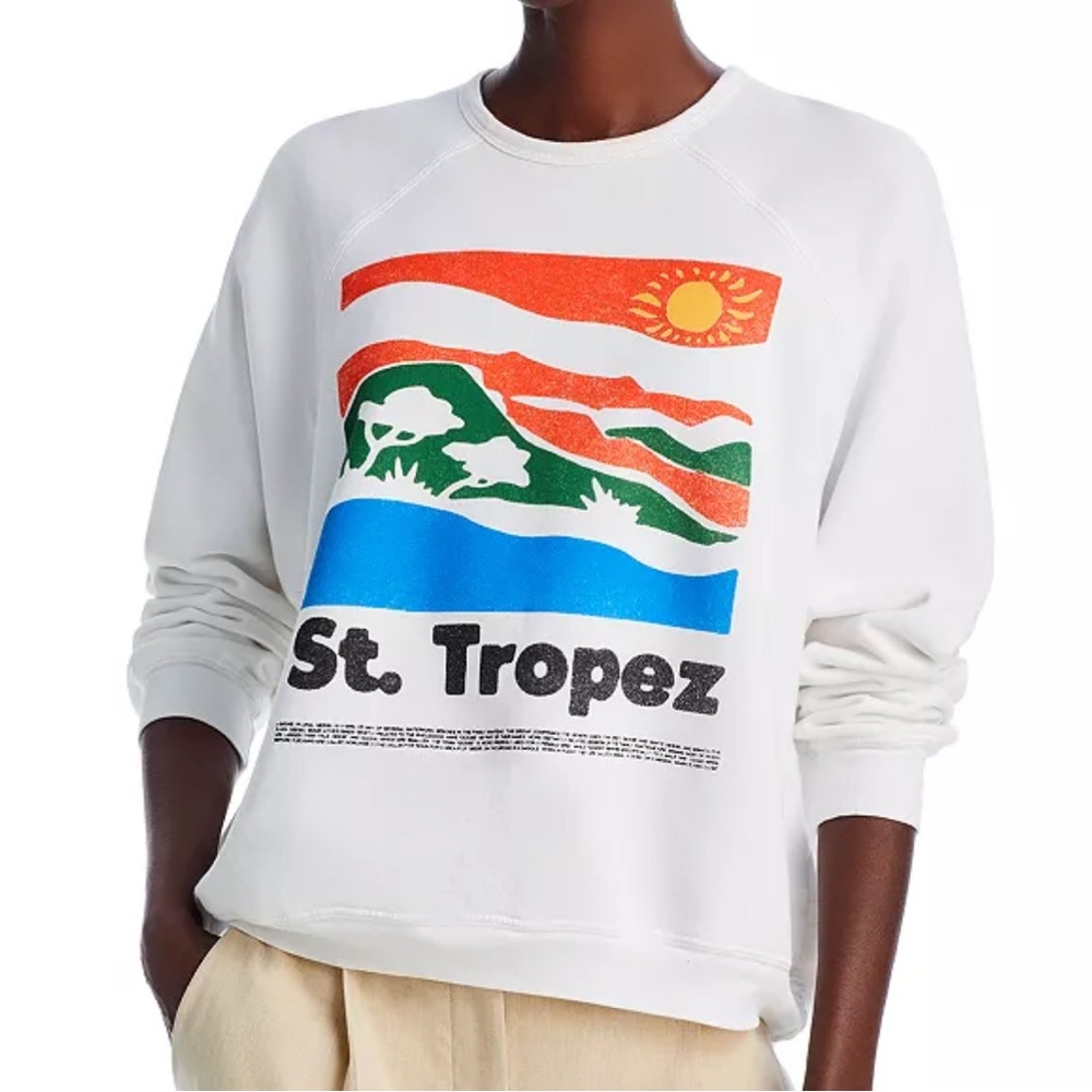 MOTHER
The Biggie Message Sweatshirt 
White St. Tropez Graphic Sweatshirt